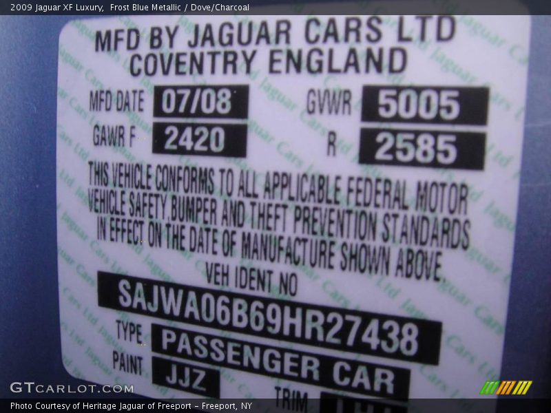 Frost Blue Metallic / Dove/Charcoal 2009 Jaguar XF Luxury