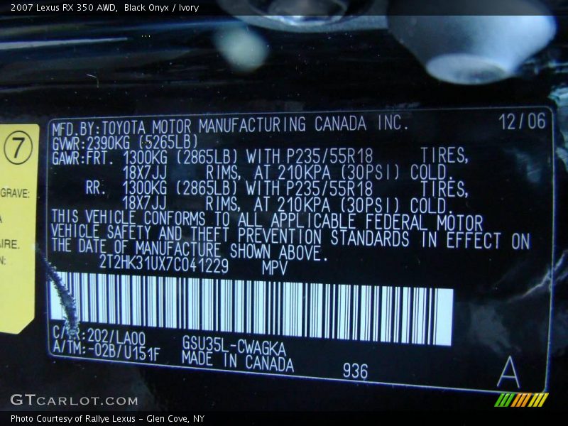 Black Onyx / Ivory 2007 Lexus RX 350 AWD