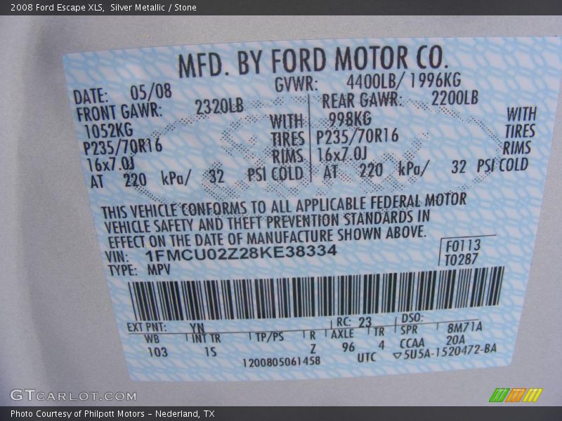 Silver Metallic / Stone 2008 Ford Escape XLS