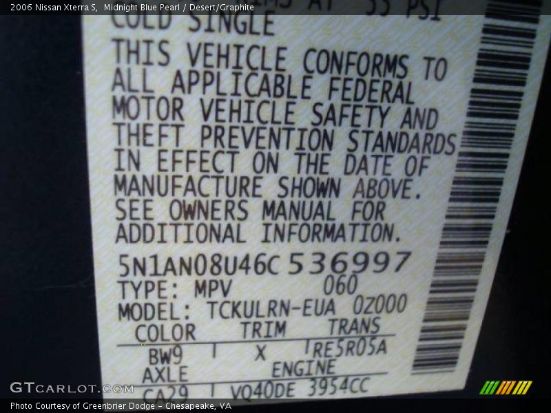 Midnight Blue Pearl / Desert/Graphite 2006 Nissan Xterra S