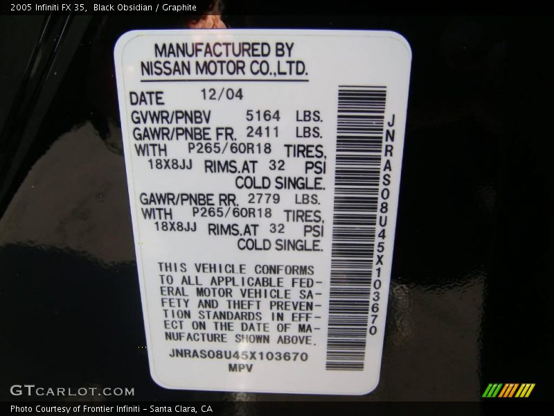Black Obsidian / Graphite 2005 Infiniti FX 35