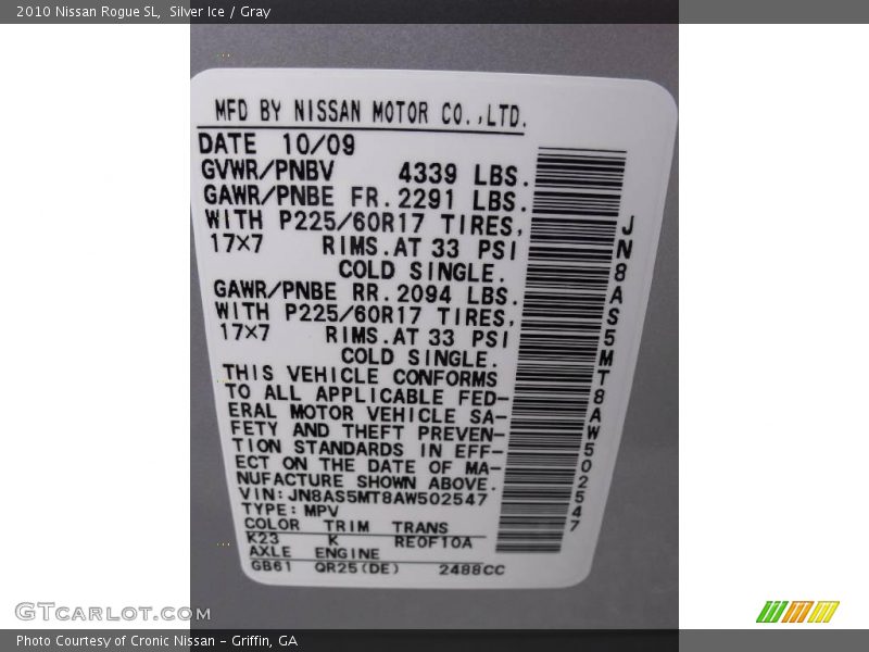 Silver Ice / Gray 2010 Nissan Rogue SL