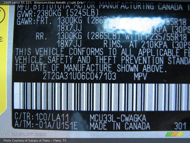 Millenium Silver Metallic / Light Gray 2006 Lexus RX 330