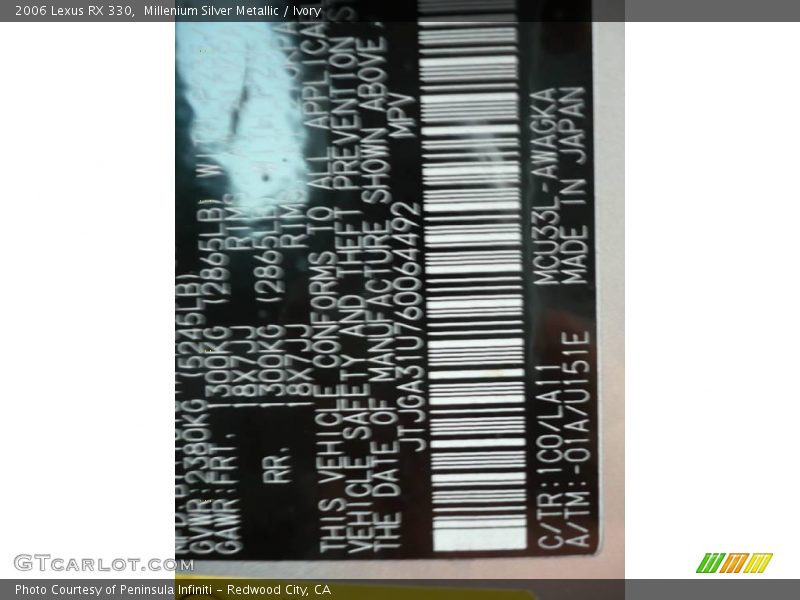 Millenium Silver Metallic / Ivory 2006 Lexus RX 330