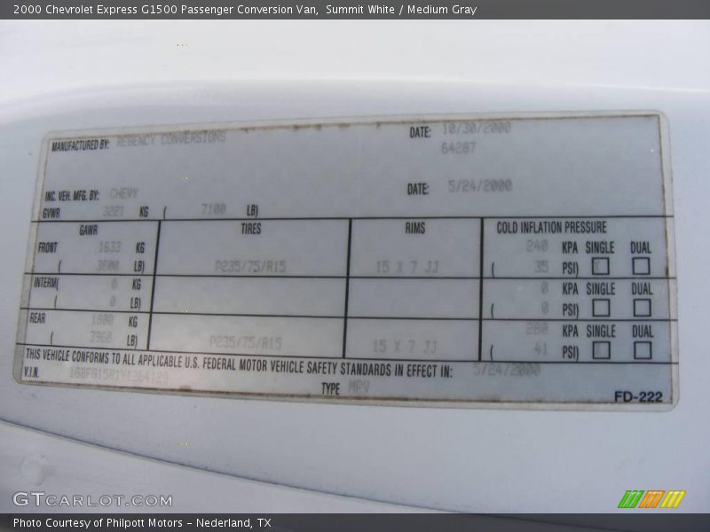 Summit White / Medium Gray 2000 Chevrolet Express G1500 Passenger Conversion Van