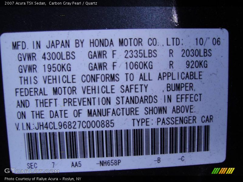 Carbon Gray Pearl / Quartz 2007 Acura TSX Sedan
