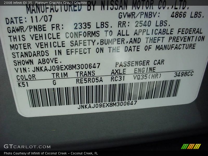 Platinum Graphite Gray / Graphite 2008 Infiniti EX 35