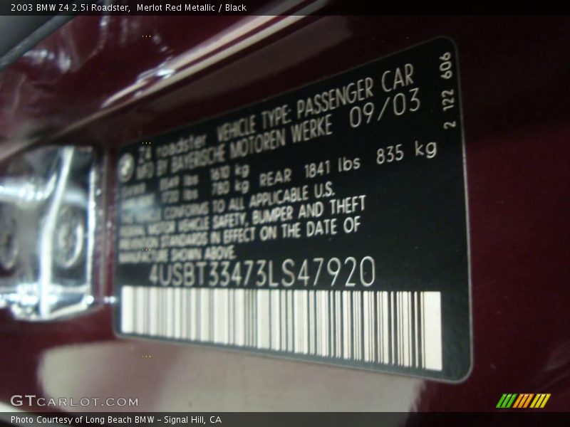 Merlot Red Metallic / Black 2003 BMW Z4 2.5i Roadster