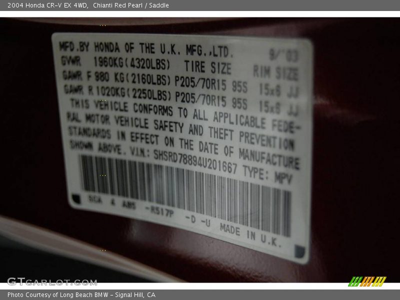 Chianti Red Pearl / Saddle 2004 Honda CR-V EX 4WD