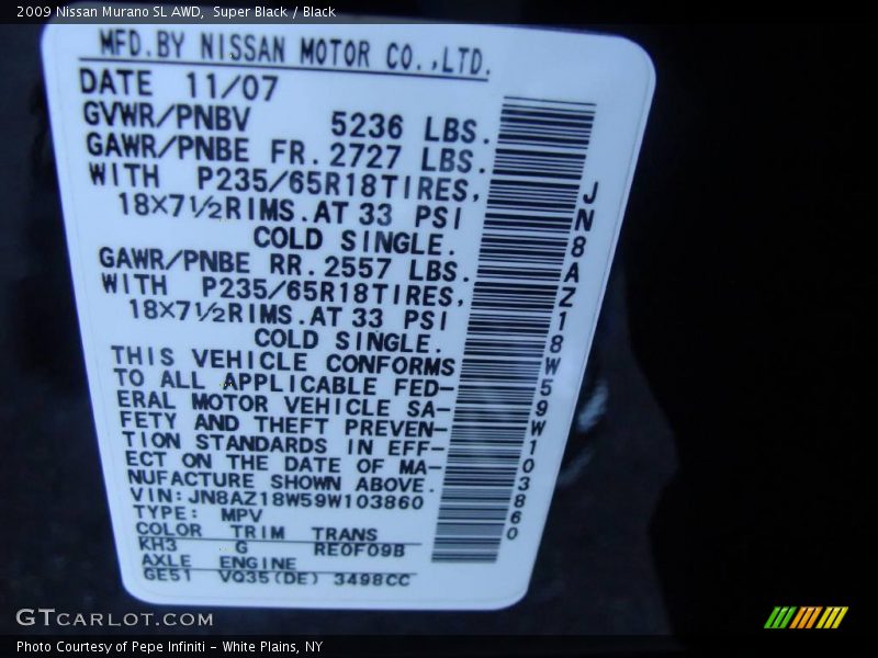 Super Black / Black 2009 Nissan Murano SL AWD