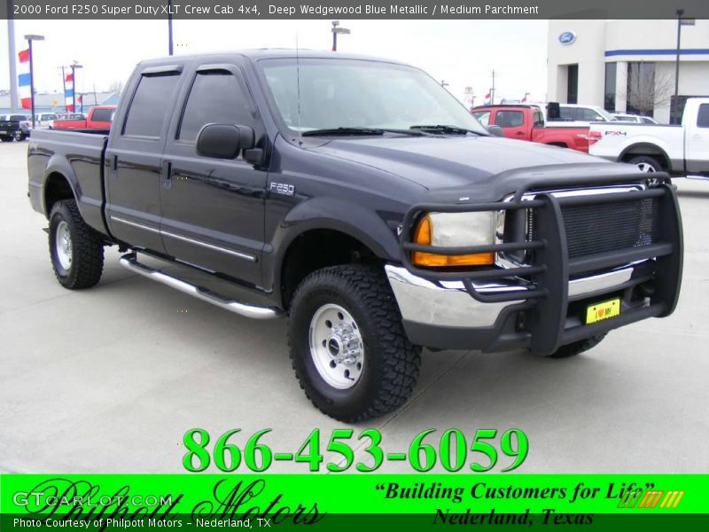 Deep Wedgewood Blue Metallic / Medium Parchment 2000 Ford F250 Super Duty XLT Crew Cab 4x4