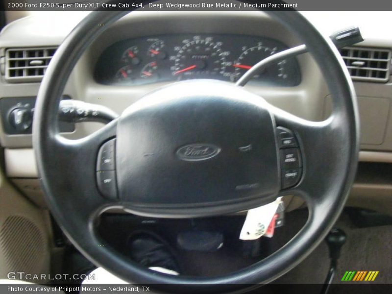 Deep Wedgewood Blue Metallic / Medium Parchment 2000 Ford F250 Super Duty XLT Crew Cab 4x4