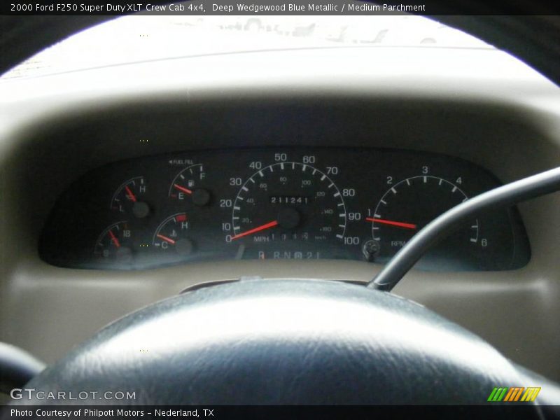 Deep Wedgewood Blue Metallic / Medium Parchment 2000 Ford F250 Super Duty XLT Crew Cab 4x4