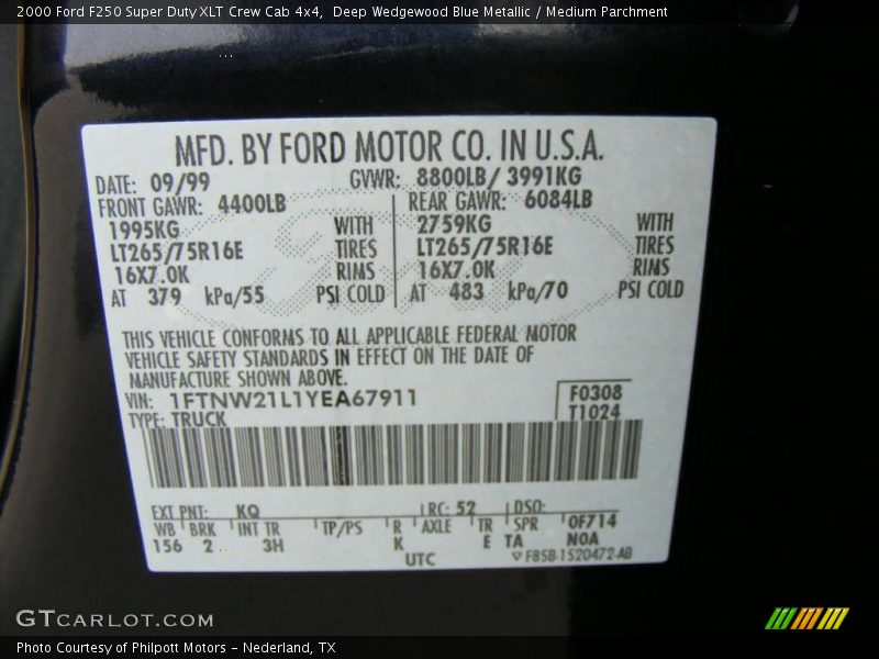 Deep Wedgewood Blue Metallic / Medium Parchment 2000 Ford F250 Super Duty XLT Crew Cab 4x4