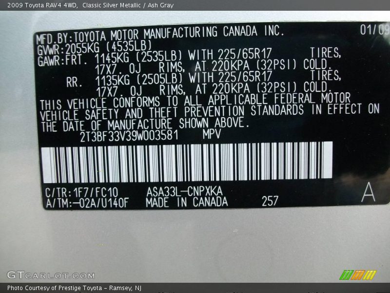 Classic Silver Metallic / Ash Gray 2009 Toyota RAV4 4WD