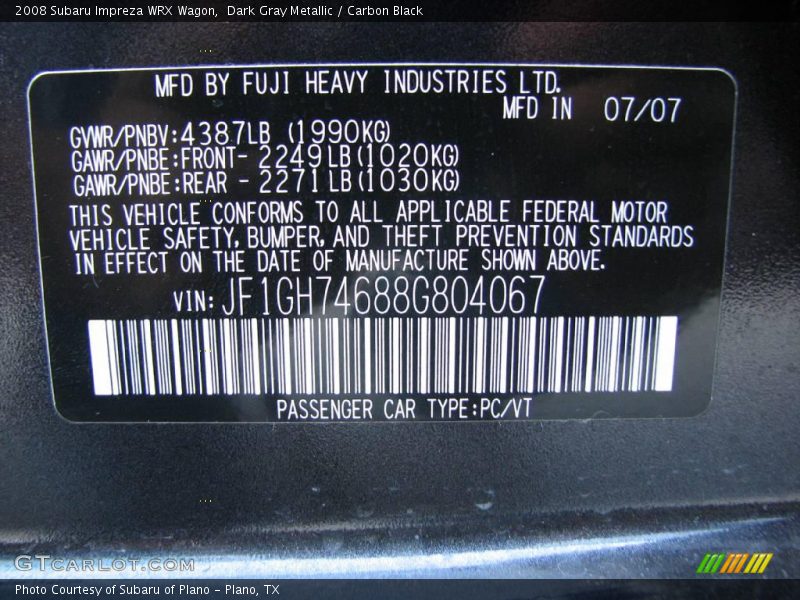 Dark Gray Metallic / Carbon Black 2008 Subaru Impreza WRX Wagon