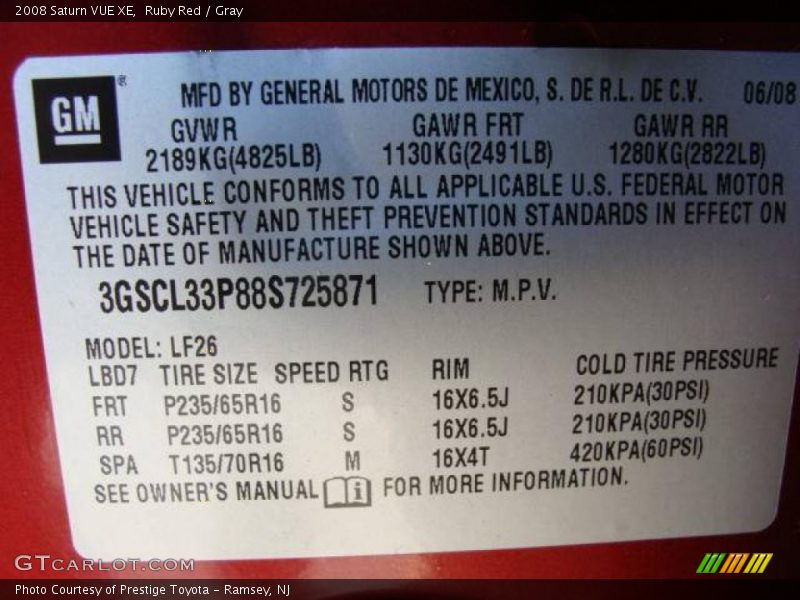 Ruby Red / Gray 2008 Saturn VUE XE