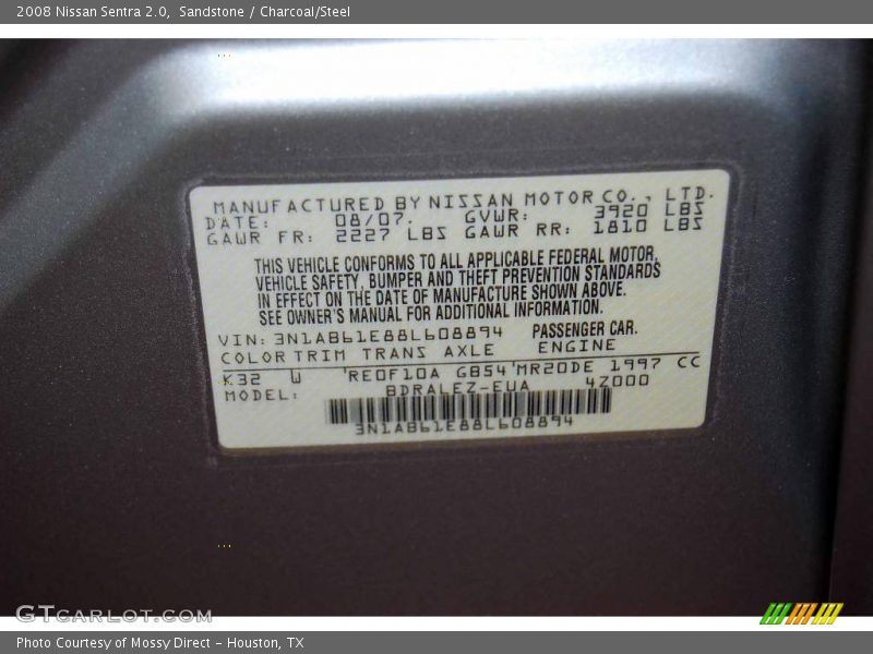 Sandstone / Charcoal/Steel 2008 Nissan Sentra 2.0