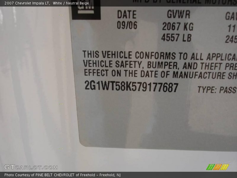 White / Neutral Beige 2007 Chevrolet Impala LT