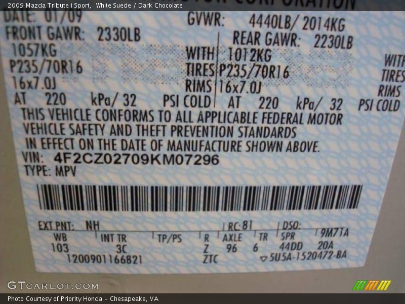 White Suede / Dark Chocolate 2009 Mazda Tribute i Sport