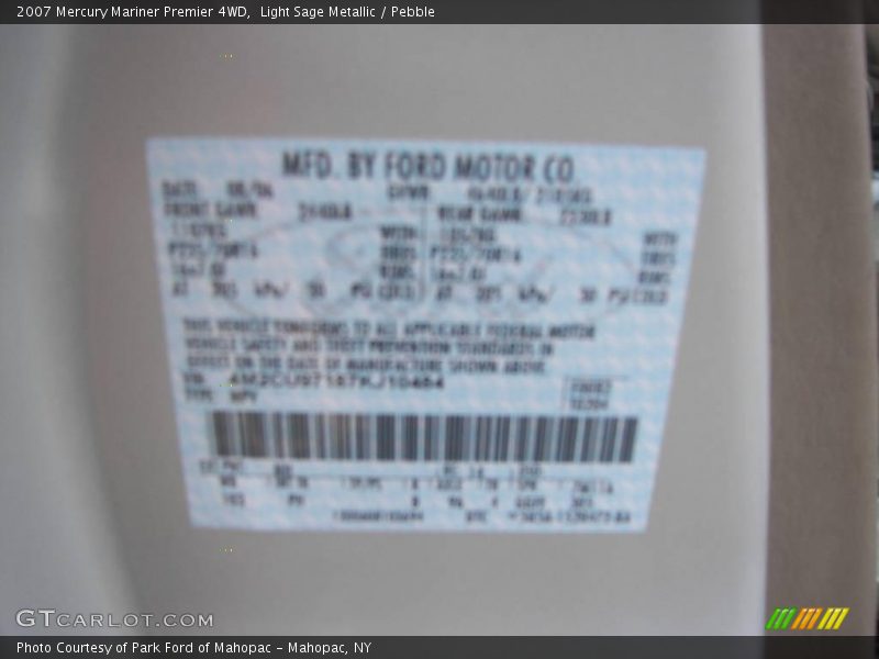 Light Sage Metallic / Pebble 2007 Mercury Mariner Premier 4WD