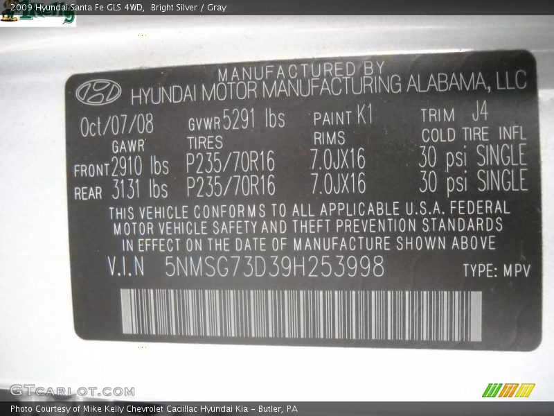Bright Silver / Gray 2009 Hyundai Santa Fe GLS 4WD