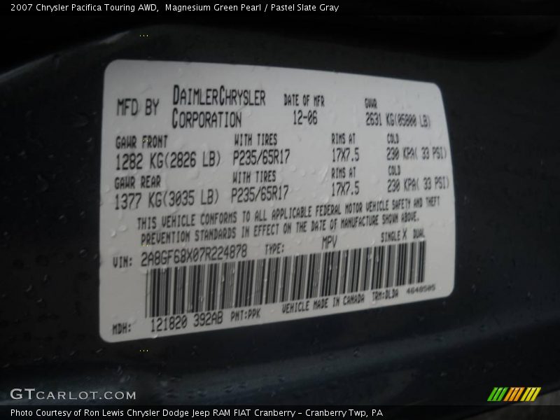 Magnesium Green Pearl / Pastel Slate Gray 2007 Chrysler Pacifica Touring AWD