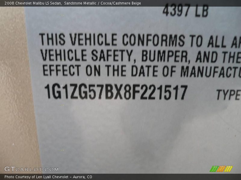 Sandstone Metallic / Cocoa/Cashmere Beige 2008 Chevrolet Malibu LS Sedan