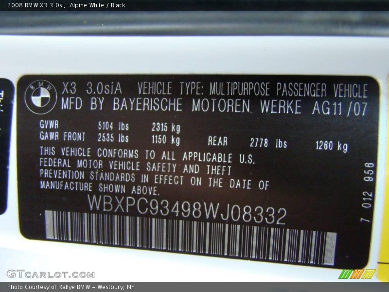 Alpine White / Black 2008 BMW X3 3.0si