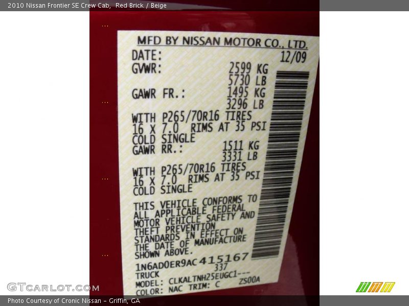 Red Brick / Beige 2010 Nissan Frontier SE Crew Cab