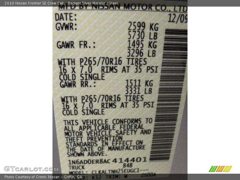 Radiant Silver Metallic / Steel 2010 Nissan Frontier SE Crew Cab