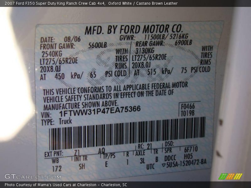 Oxford White / Castano Brown Leather 2007 Ford F350 Super Duty King Ranch Crew Cab 4x4