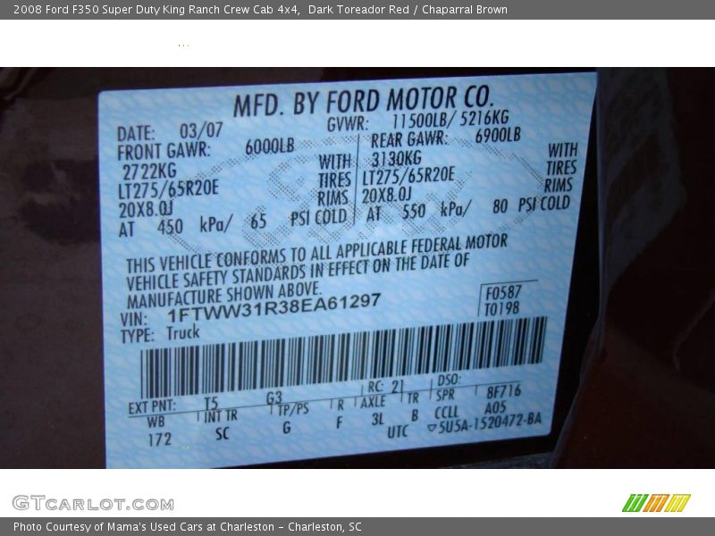 Dark Toreador Red / Chaparral Brown 2008 Ford F350 Super Duty King Ranch Crew Cab 4x4