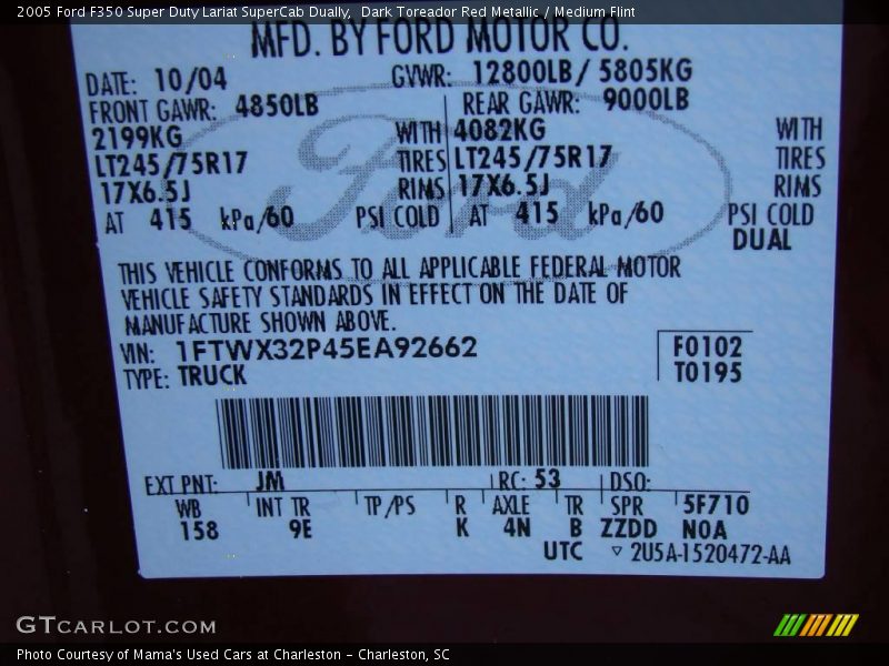 Dark Toreador Red Metallic / Medium Flint 2005 Ford F350 Super Duty Lariat SuperCab Dually