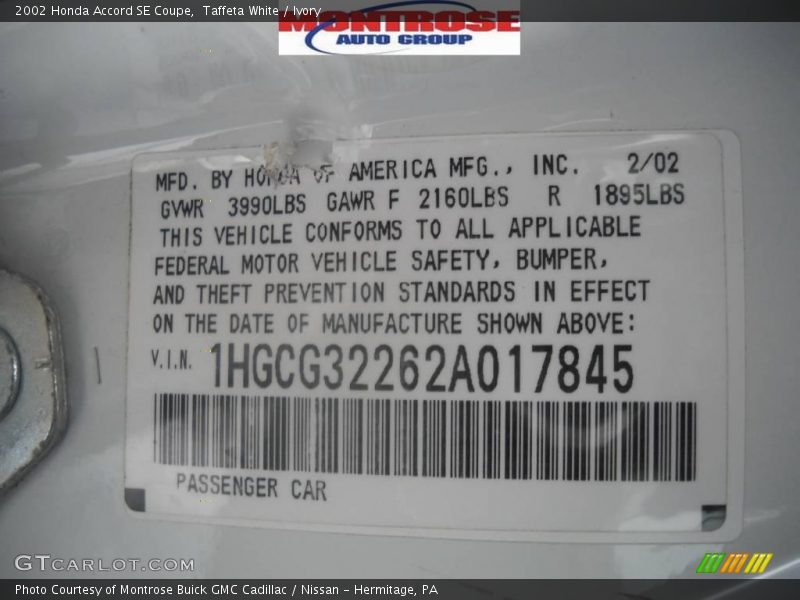 Taffeta White / Ivory 2002 Honda Accord SE Coupe
