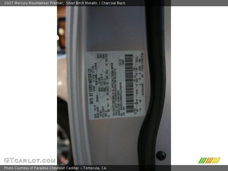 Silver Birch Metallic / Charcoal Black 2007 Mercury Mountaineer Premier