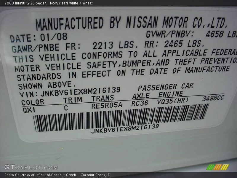 Ivory Pearl White / Wheat 2008 Infiniti G 35 Sedan