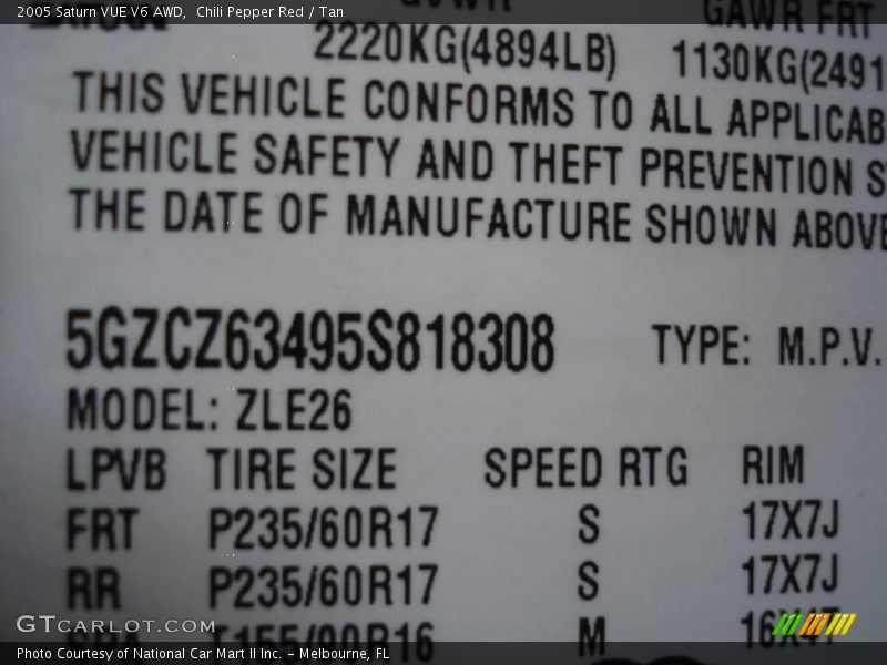 Chili Pepper Red / Tan 2005 Saturn VUE V6 AWD