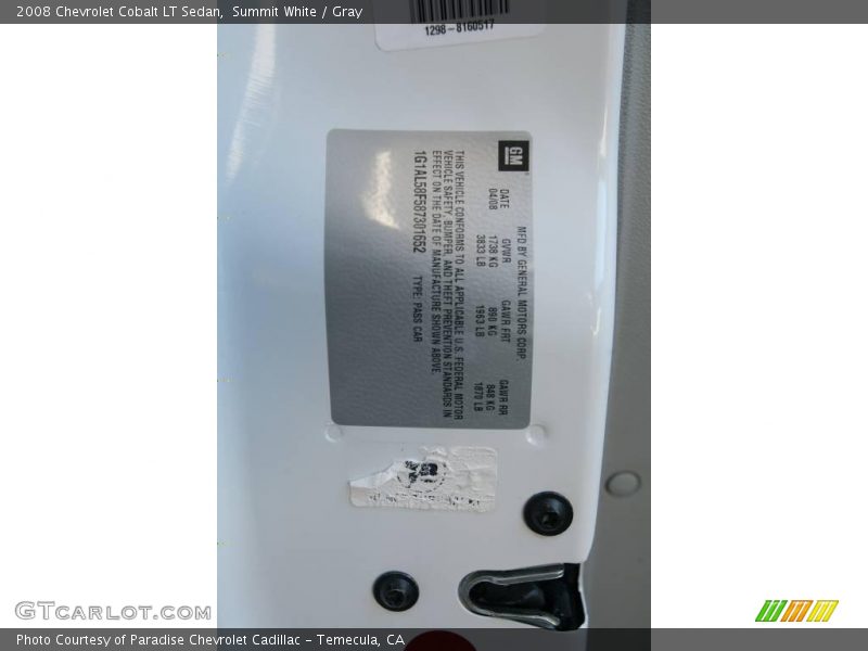 Summit White / Gray 2008 Chevrolet Cobalt LT Sedan