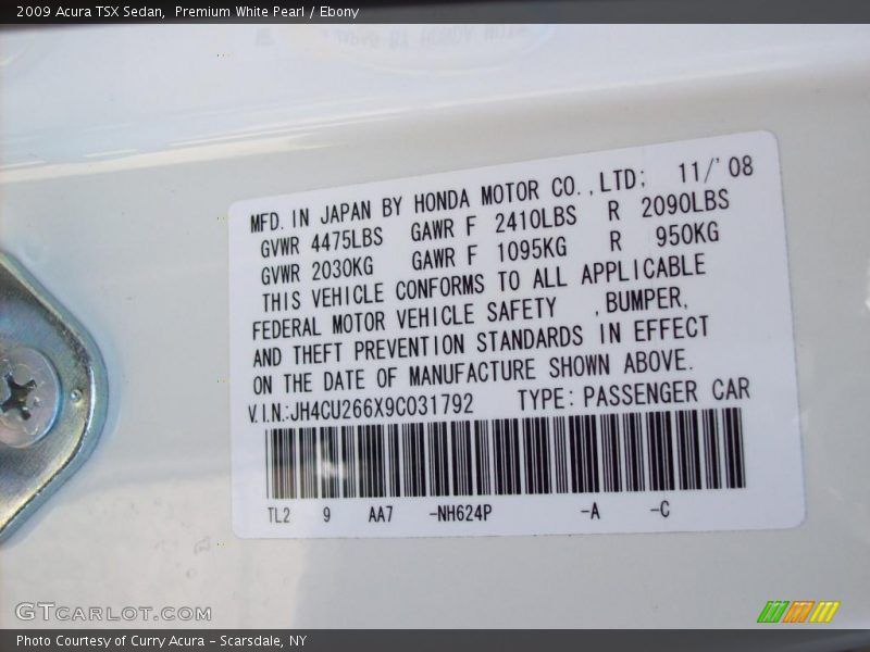 Premium White Pearl / Ebony 2009 Acura TSX Sedan