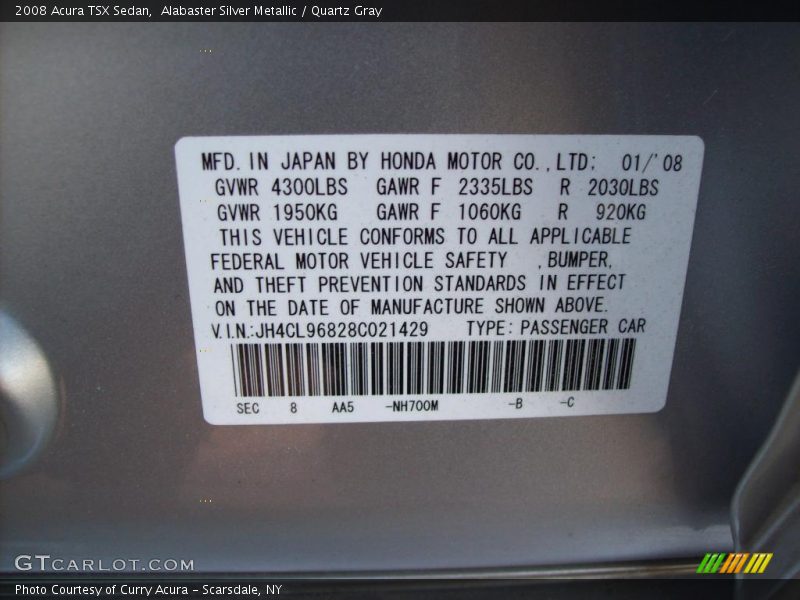 Alabaster Silver Metallic / Quartz Gray 2008 Acura TSX Sedan