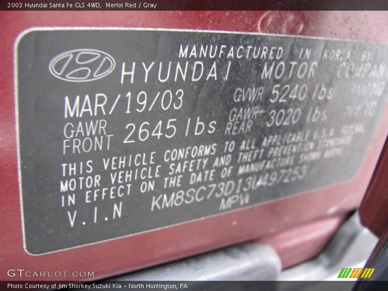 Merlot Red / Gray 2003 Hyundai Santa Fe GLS 4WD