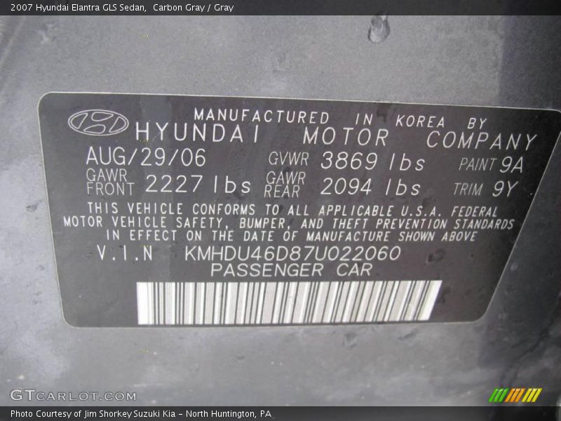 Carbon Gray / Gray 2007 Hyundai Elantra GLS Sedan