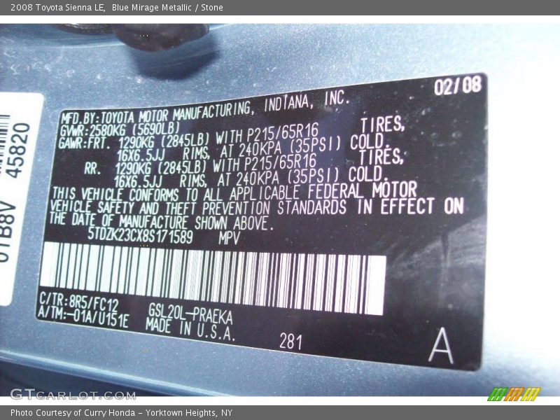 Blue Mirage Metallic / Stone 2008 Toyota Sienna LE