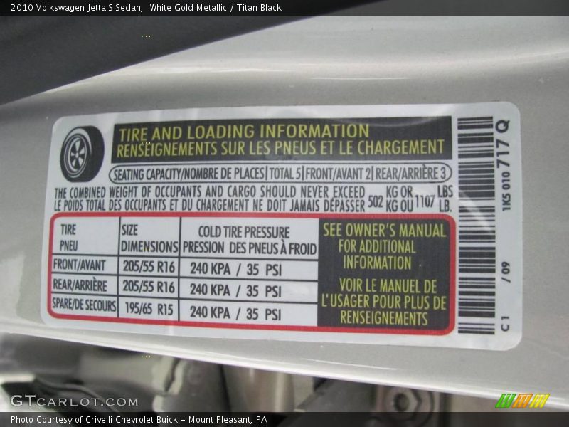 White Gold Metallic / Titan Black 2010 Volkswagen Jetta S Sedan