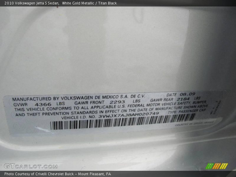 White Gold Metallic / Titan Black 2010 Volkswagen Jetta S Sedan