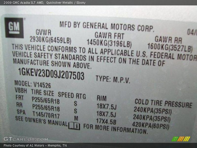 Quicksilver Metallic / Ebony 2009 GMC Acadia SLT AWD