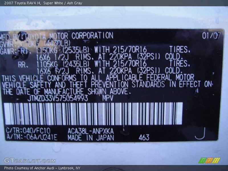 Super White / Ash Gray 2007 Toyota RAV4 I4