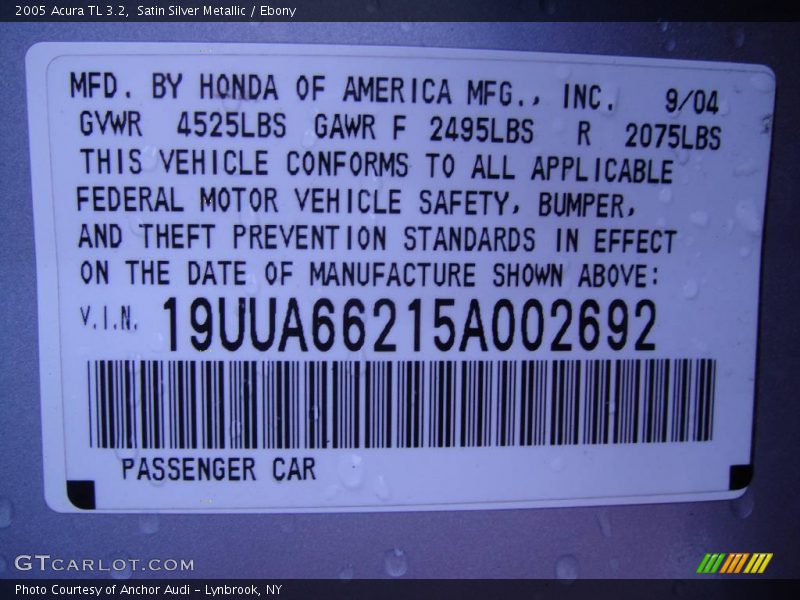 Satin Silver Metallic / Ebony 2005 Acura TL 3.2