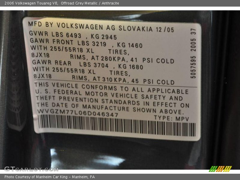 Offroad Grey Metallic / Anthracite 2006 Volkswagen Touareg V8